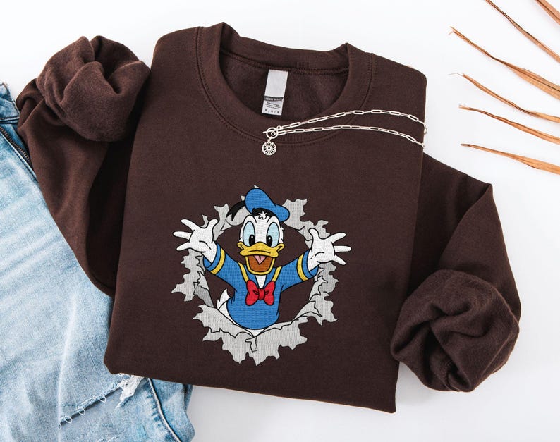 Embroidered Cartoon Duck Sweatshirt, Theme Park Family Matching, Fairytale Trip Tee