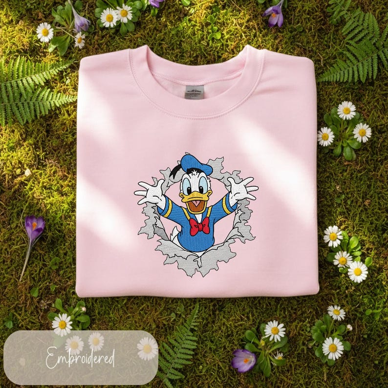 Embroidered Cartoon Duck Sweatshirt, Theme Park Family Matching, Fairytale Trip Tee
