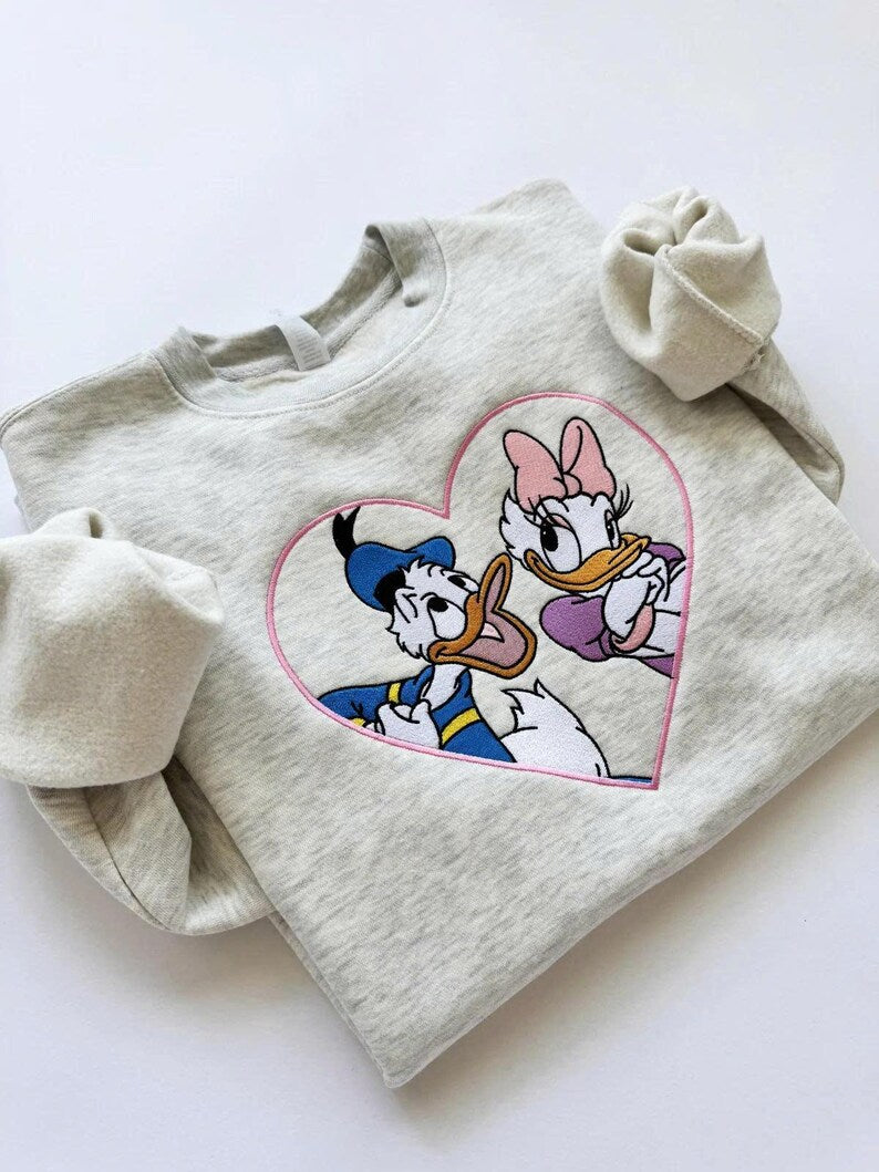Embroidered Daisy Donald Duck Sweatshirt, Disney Couple Shirt, Disney Valentine Hoodie, Sweet Hearts Nite, Disneyland Trip, Gift for Couples