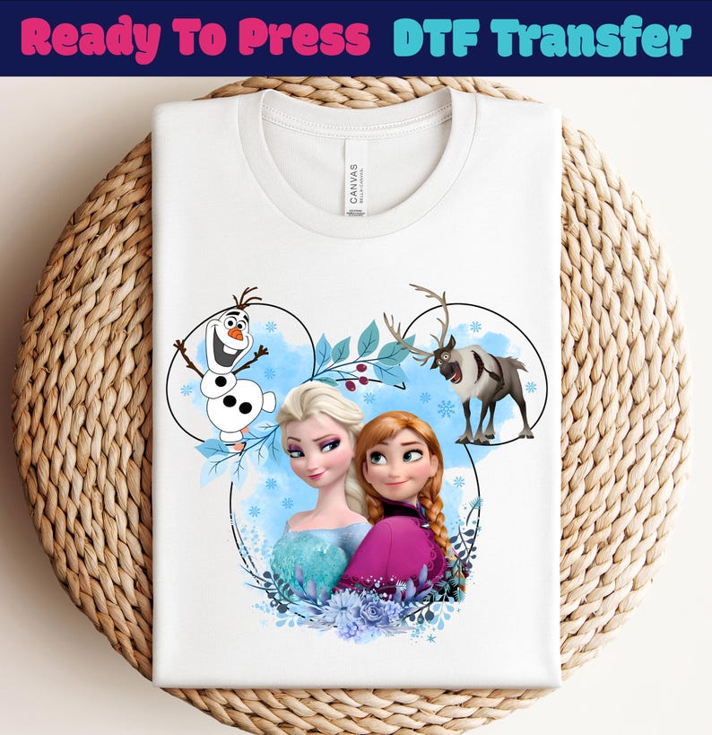 Disney Frozen Ready To Press,Princess Elsa DTF, Elsa Anna Olaf DTF Transfer,Disney Elsa Frozen Shirt,Elsa And Anna DTF,Frozen Character Tee
