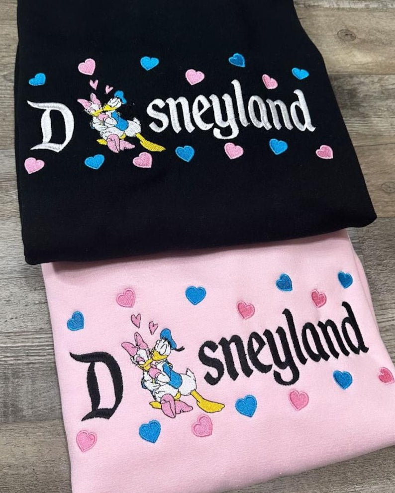Embroidered Donald and Daisy Duck Couple Shirt, Disney Couple Sweatshirt, Disney Valentine Shirt, Matching Disneyland Hoodie