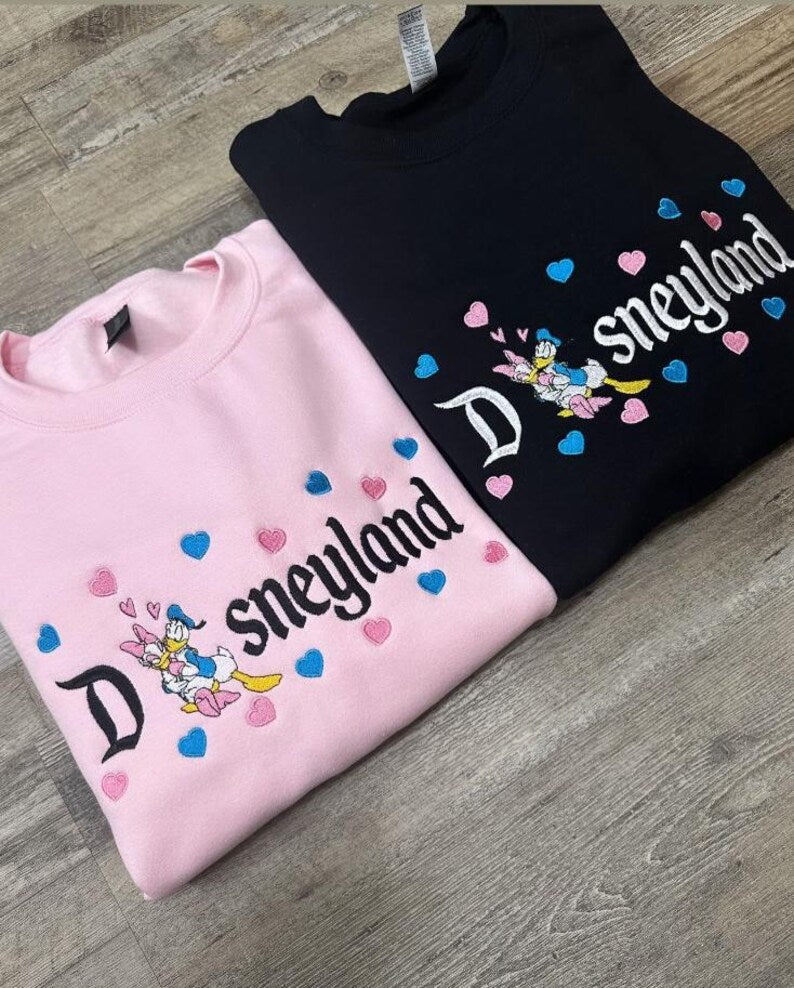 Embroidered Donald and Daisy Duck Couple Shirt, Disney Couple Sweatshirt, Disney Valentine Shirt, Matching Disneyland Hoodie
