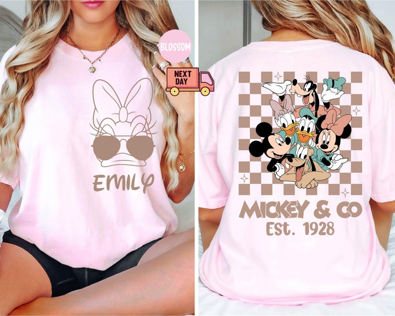 Comfort Colors® Retro Mickey and Friends Shirt, Disney Family Vacation Shirt, Custom Disney Trip Shirt, Checkered Mickey Shirt, Disney Tee
