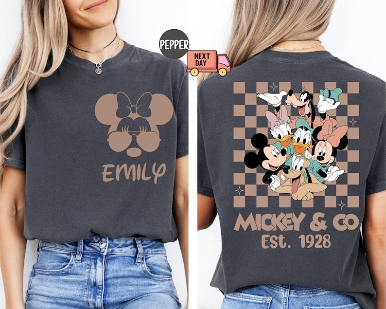 Comfort Colors® Retro Mickey and Friends Shirt, Disney Family Vacation Shirt, Custom Disney Trip Shirt, Checkered Mickey Shirt, Disney Tee