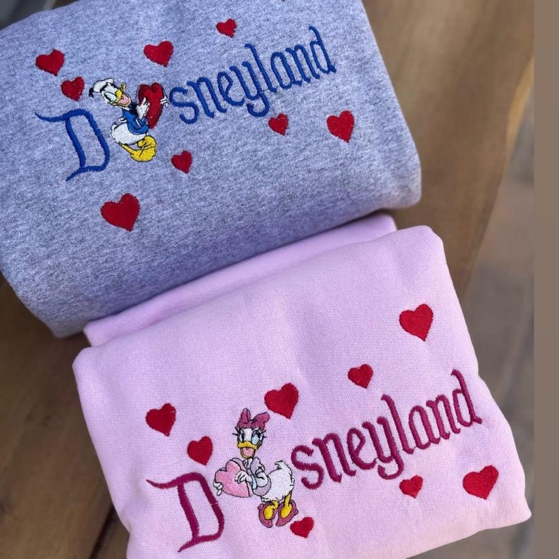 Embroidered Donald and Daisy Duck Couple Sweatshirt, Disney Couple Shirt, Disneyland Matching Couple Hoodie, Valentine's Day Gift