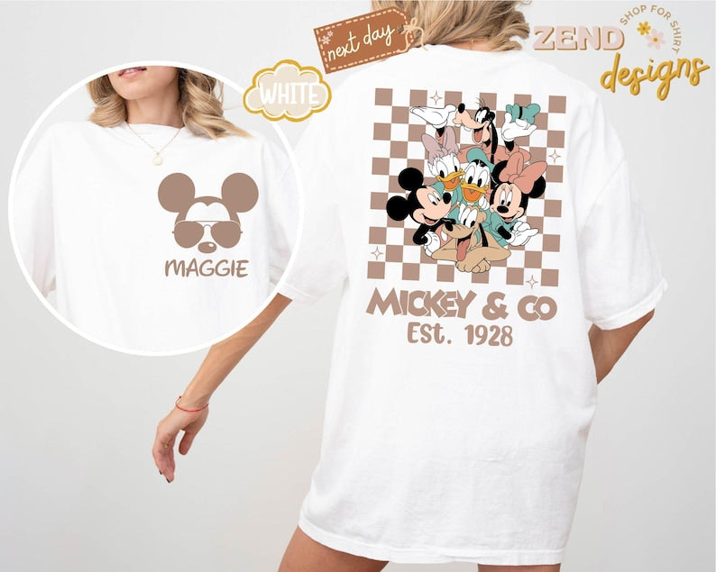 Comfort Colors® Retro Mickey and Friends Shirt, Disney Family Vacation Shirt, Custom Disney Trip Shirt, Checkered Mickey Shirt, Disney Tee