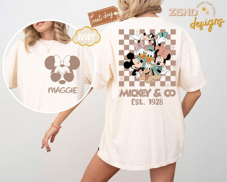 Comfort Colors® Retro Mickey and Friends Shirt, Disney Family Vacation Shirt, Custom Disney Trip Shirt, Checkered Mickey Shirt, Disney Tee