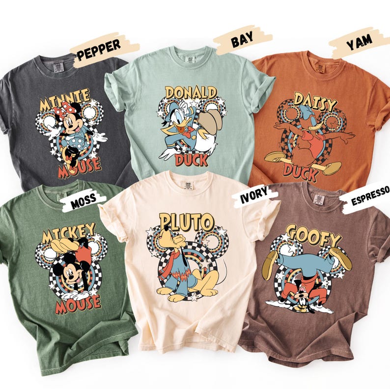 Disney Character Shirt Retro Mickey Minnie Donald Daisy Goofy Pluto Tee Vintage Disney Family Matching Unisex T-Shirt
