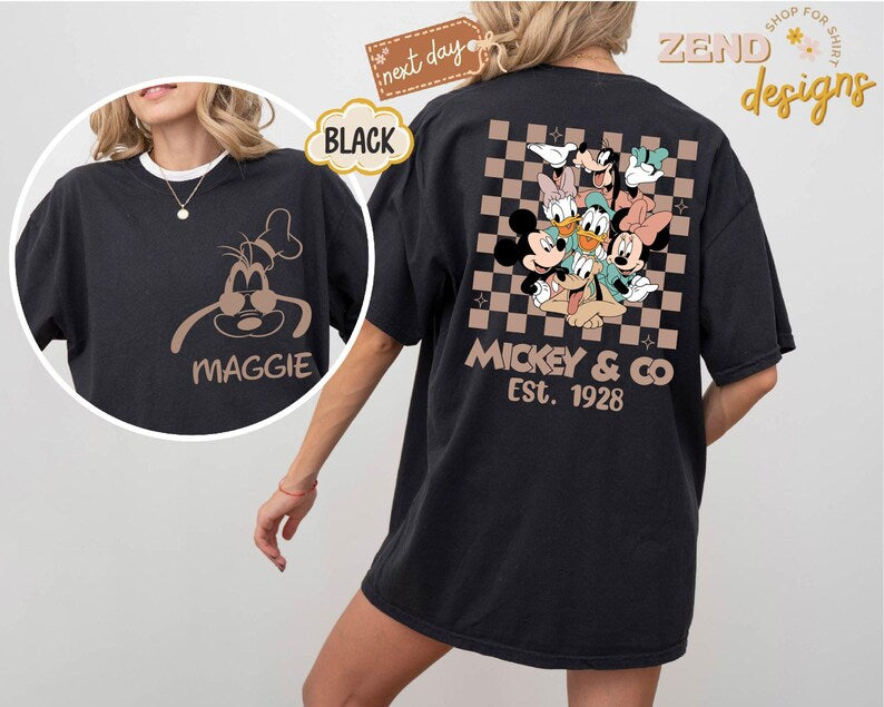 Comfort Colors® Retro Mickey and Friends Shirt, Disney Family Vacation Shirt, Custom Disney Trip Shirt, Checkered Mickey Shirt, Disney Tee