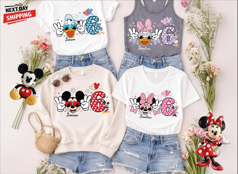 Disney Squad Matching Shirts 2026 - Personalized Mickey Minnie Donald Pluto Tees - Custom Names