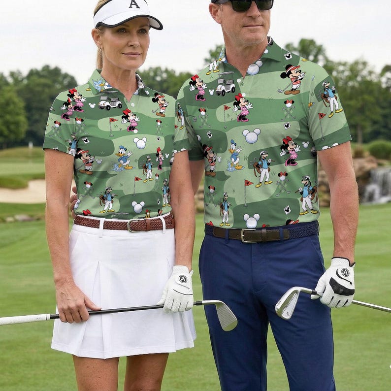 Disney Mickey and Friends Golf Polo Shirt, Mickey Minnie Donald Goofy Golf Shirt, Cartoon Disney Golfer Polo, Funny Golf Pattern Shirt