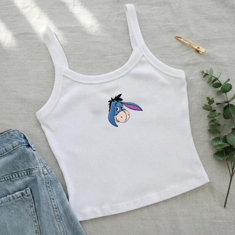 Disney Pooh & Friends Embroidered Crop Tank Top, Winnie The Pooh Eeyore Spaghetti Strap Tank Top, Summer Park, Disney World Family Vacation