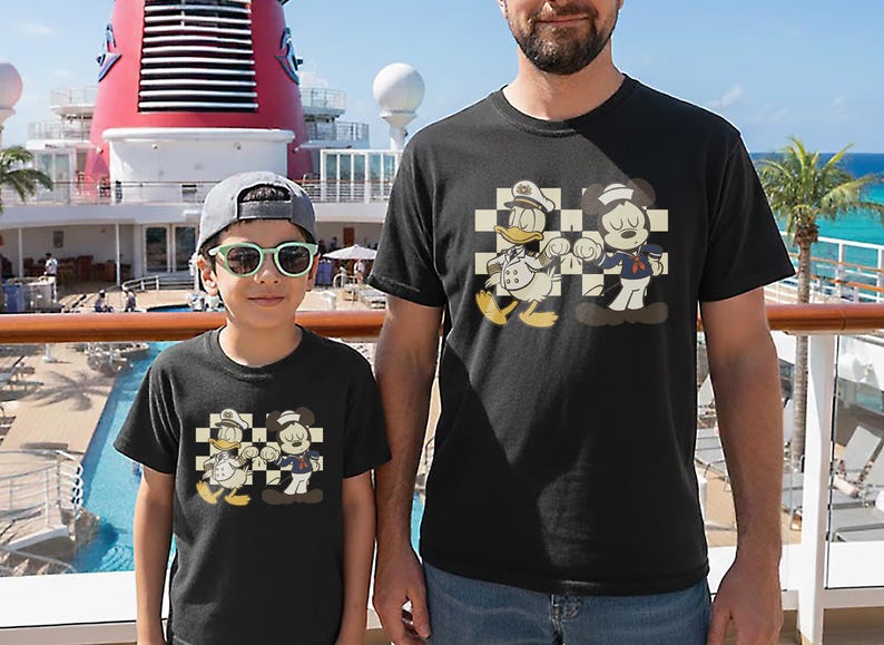 Checkered Donald and Mickey Disney Cruise Line Shirt, Disney Dad and Son T-Shirt, Mickey Mouse and Donald Duck, Disney Vacation Tee