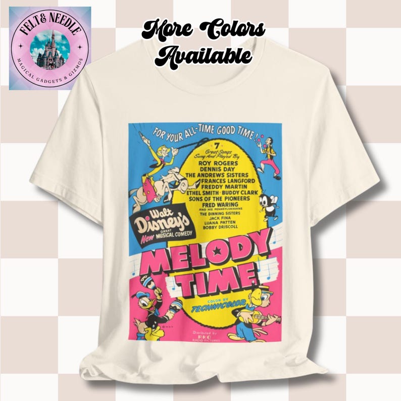 Walt Disneys Melody Time Donald Duck Retro Poster T-Shirt | Neon Vintage