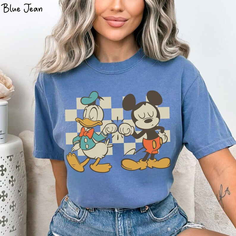Vintage Checkered Mickey Donald Duck Shirt Retro Disney Friends Shirt Funny Mickey Donald Tee Magic Kingdom Disneyland Trip Shirt