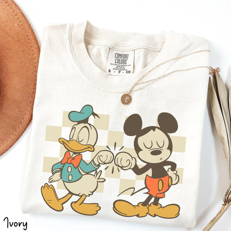 Vintage Checkered Mickey Donald Duck Shirt Retro Disney Friends Shirt Funny Mickey Donald Tee Magic Kingdom Disneyland Trip Shirt
