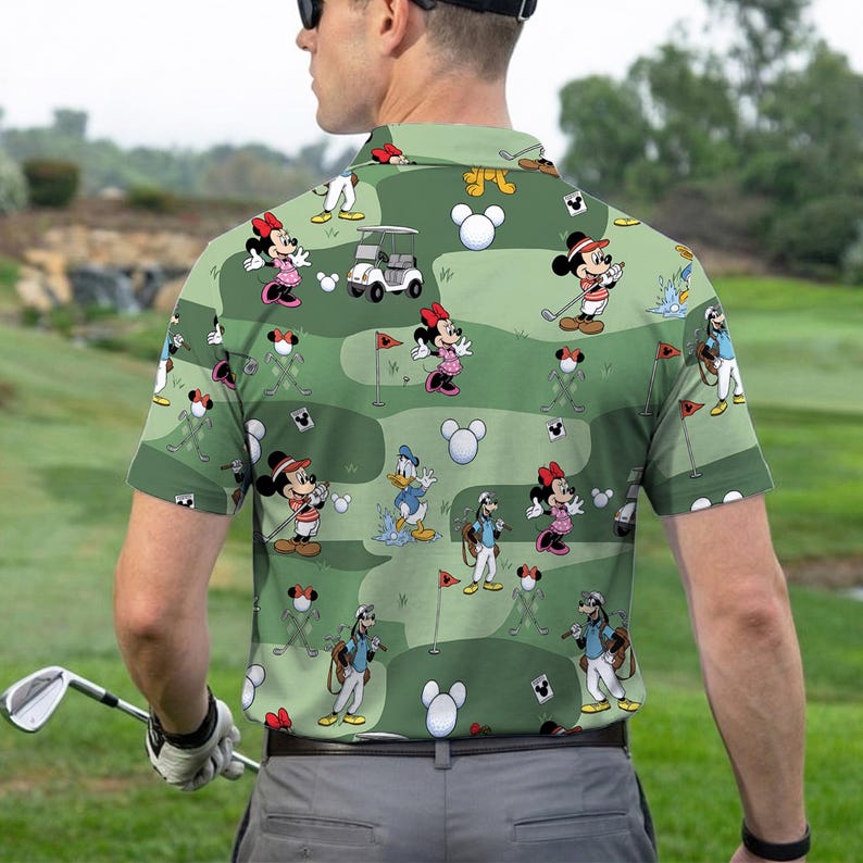 Disney Mickey and Friends Golf Polo Shirt, Mickey Minnie Donald Goofy Golf Shirt, Cartoon Disney Golfer Polo, Funny Golf Pattern Shirt