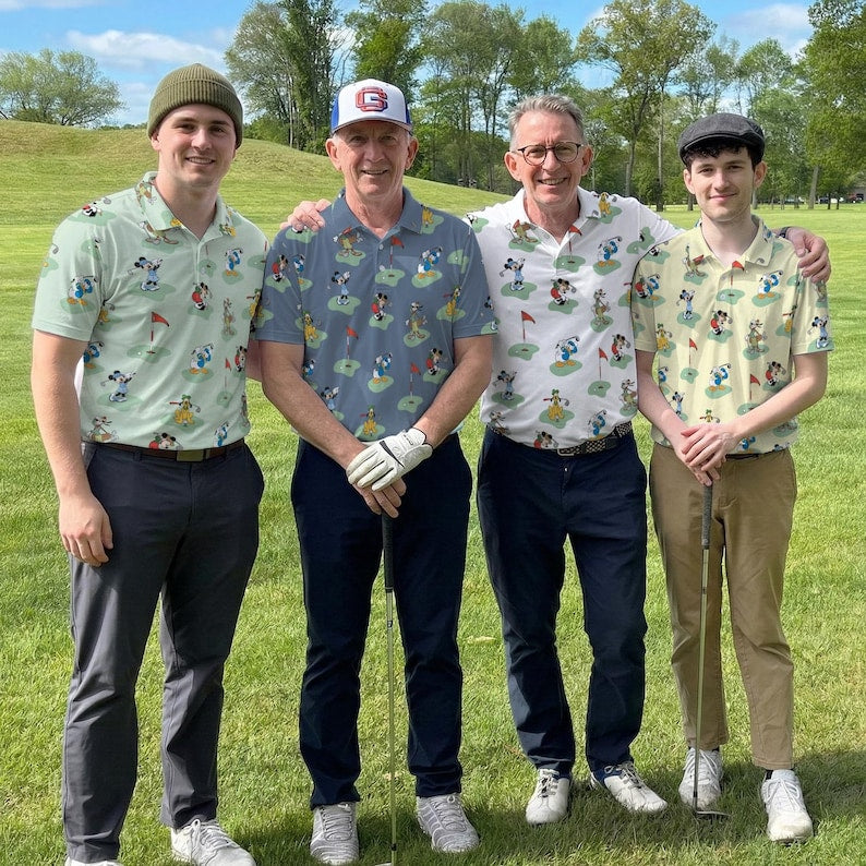 Matching Disney Golf Polo Shirts, Mickey Minnie Donald Goofy Pluto Pattern Shirt, Cute Cartoon Golf Outfit, Funny Disney Golfer Wear