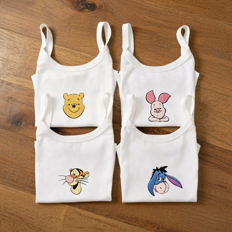 Disney Pooh & Friends Embroidered Crop Tank Top, Winnie The Pooh Eeyore Spaghetti Strap Tank Top, Summer Park, Disney World Family Vacation