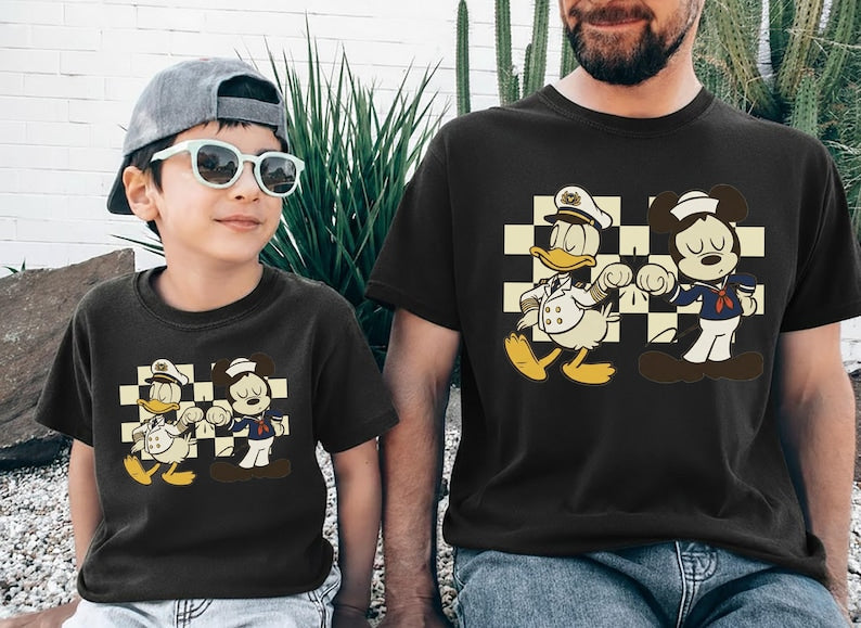 Checkered Donald and Mickey Disney Cruise Line Shirt, Disney Dad and Son T-Shirt, Mickey Mouse and Donald Duck, Disney Vacation Tee