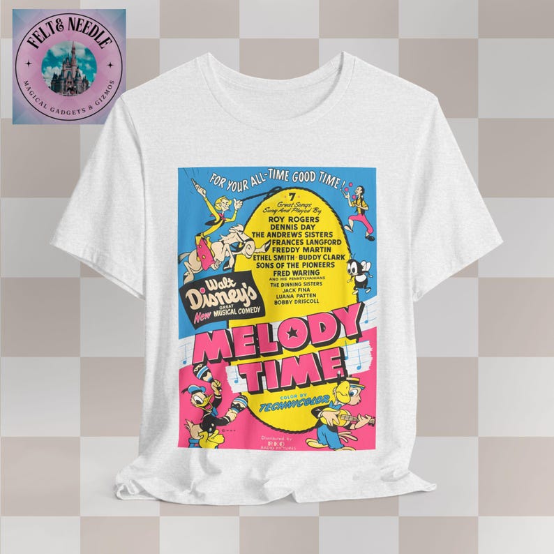 Walt Disneys Melody Time Donald Duck Retro Poster T-Shirt | Neon Vintage