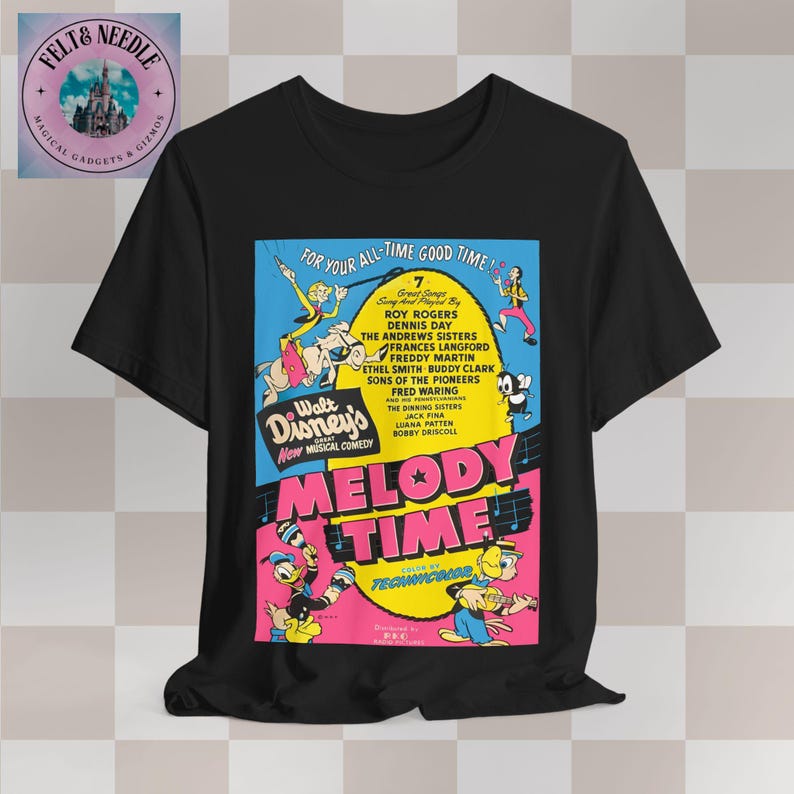Walt Disneys Melody Time Donald Duck Retro Poster T-Shirt | Neon Vintage