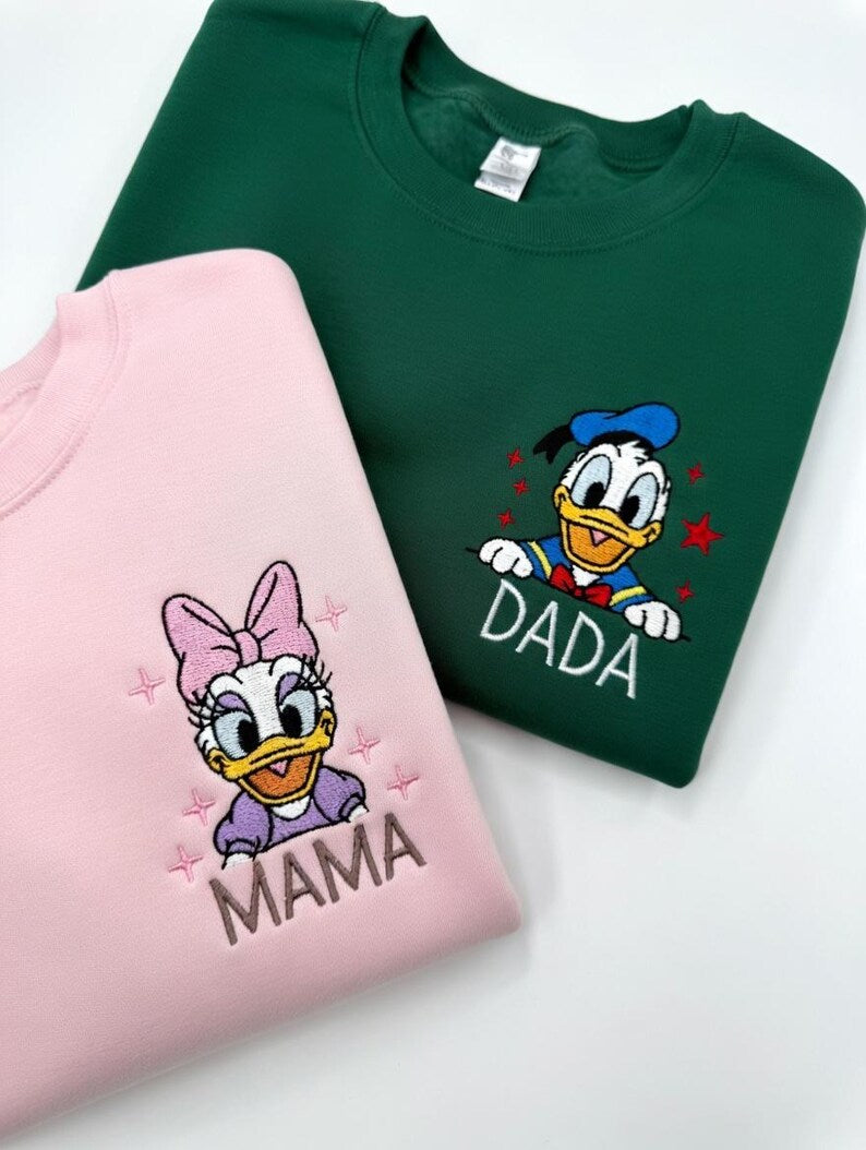 Embroidered Daisy Mama Donald Dad Sweatshirt, Disney Donald Daisy Shirts, Mom and Dad Matching Shirts, Disneyland Family Trip T-Shirt