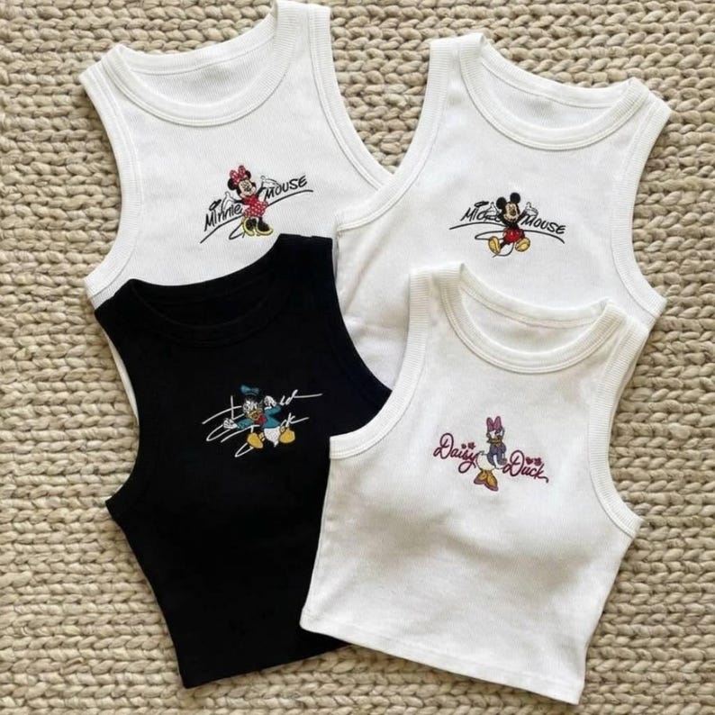 Cute Disney Tank Top Ribbed Crop Top Mickey Minnie Donald Daisy Shirt Women Summer Graphic Tee Vintage Cartoon Y2K Top