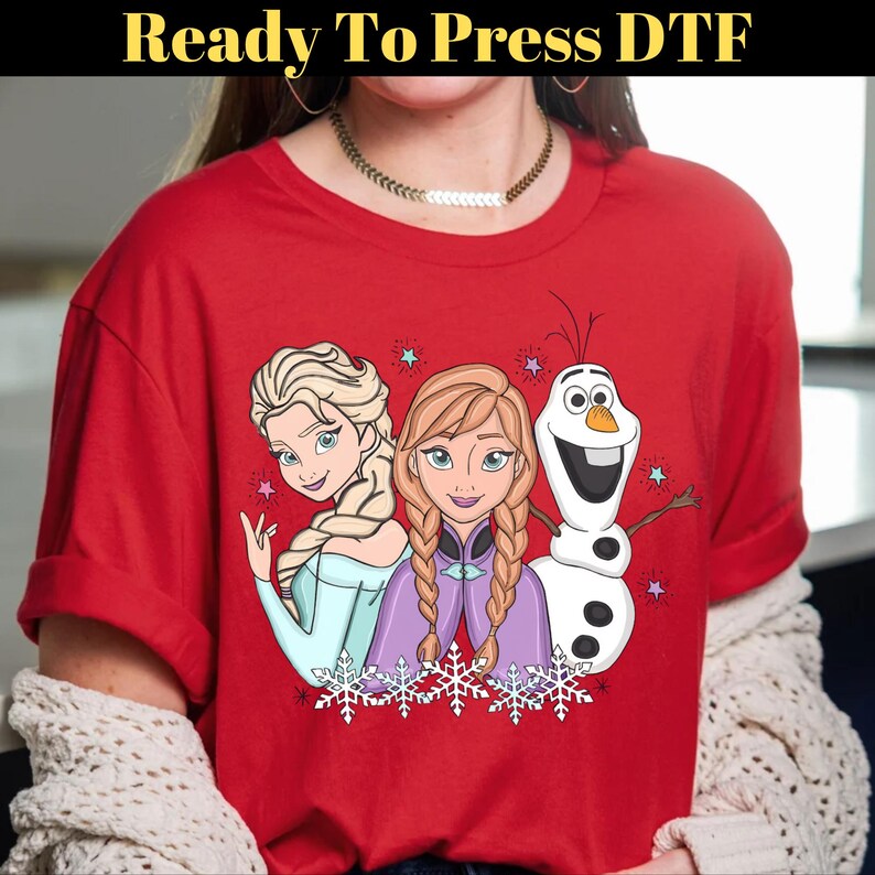 Princess Elsa And Anna DTF Transfer, Disney Frozen Ready To Press, Disney Olaf Transfer, Disney Princess DTF, Disneyland Family Trip DTF