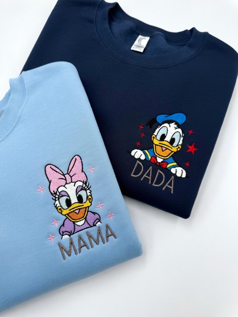 Embroidered Daisy Mama Donald Dad Sweatshirt, Disney Donald Daisy Shirts, Mom and Dad Matching Shirts, Disneyland Family Trip T-Shirt