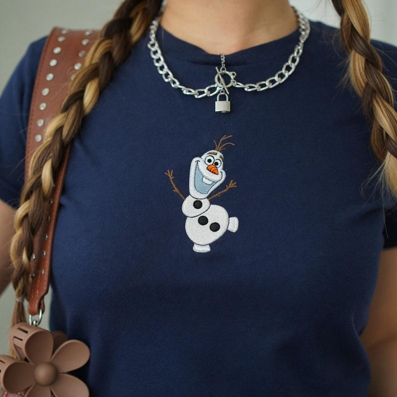 Custom Embroidered Frozen Olaf Baby Tee, Disney Olaf Shirt, Disney Princess Crop Tee, Family Matching Outfit, Disney Vacation Shirt