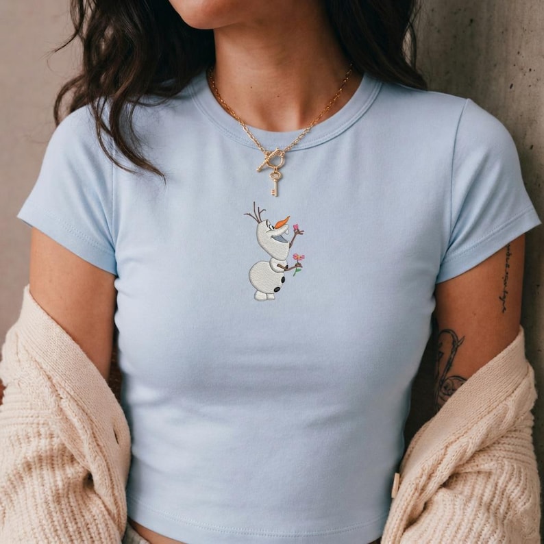 Custom Embroidered Frozen Olaf Baby Tee, Disney Olaf Shirt, Disney Princess Crop Tee, Family Matching Outfit, Disney Vacation Shirt