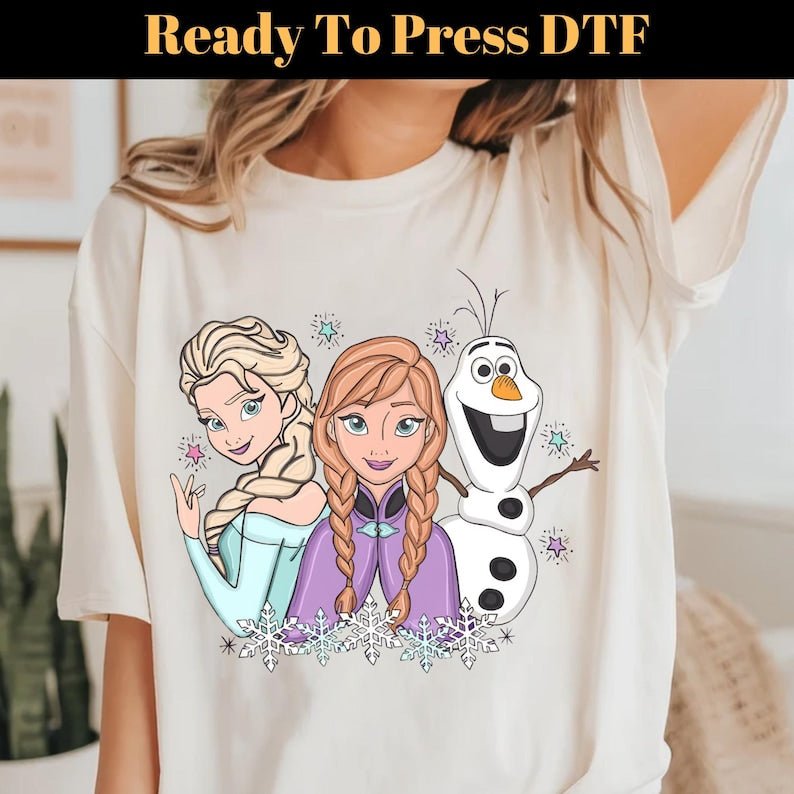 Princess Elsa And Anna DTF Transfer, Disney Frozen Ready To Press, Disney Olaf Transfer, Disney Princess DTF, Disneyland Family Trip DTF