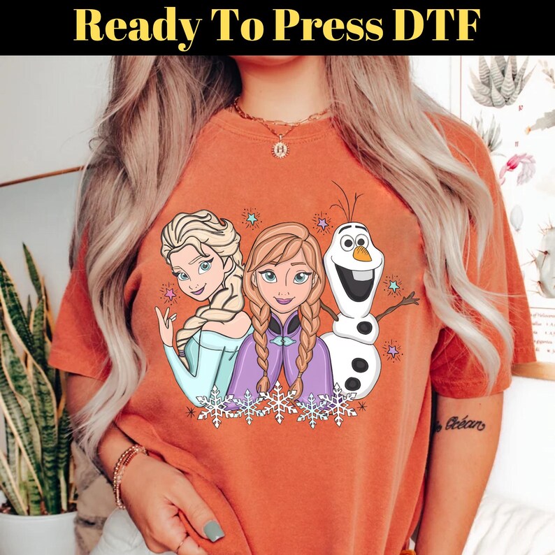 Princess Elsa And Anna DTF Transfer, Disney Frozen Ready To Press, Disney Olaf Transfer, Disney Princess DTF, Disneyland Family Trip DTF