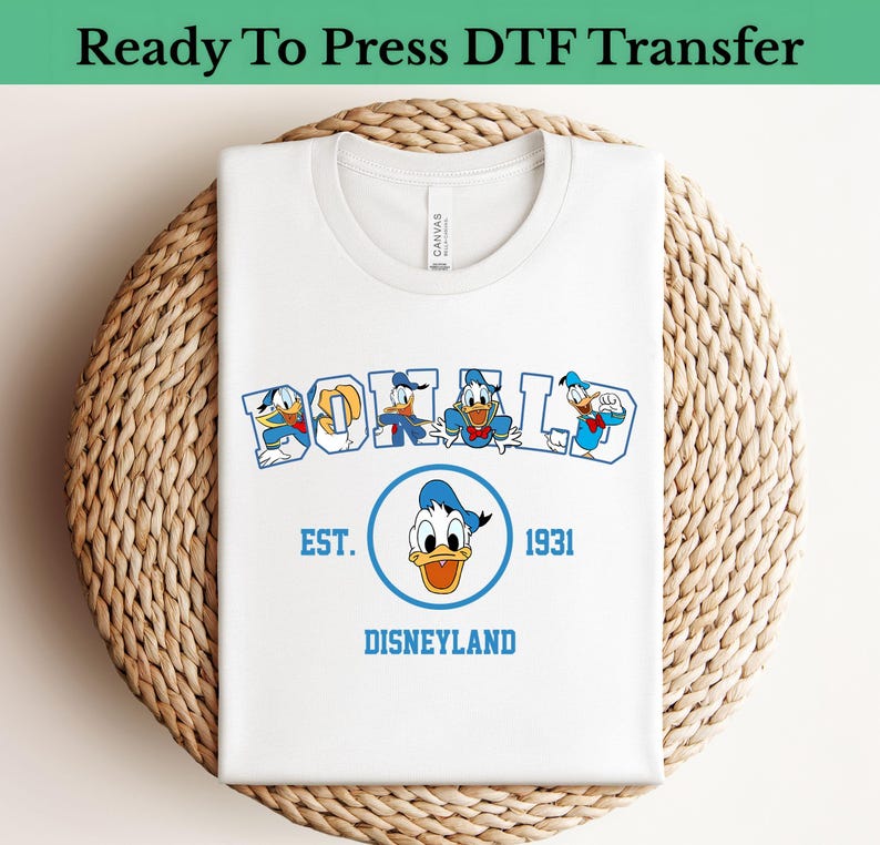 Disneyland Donald Duck DTF Transfer, Vintage Family Characters (Heat Press)