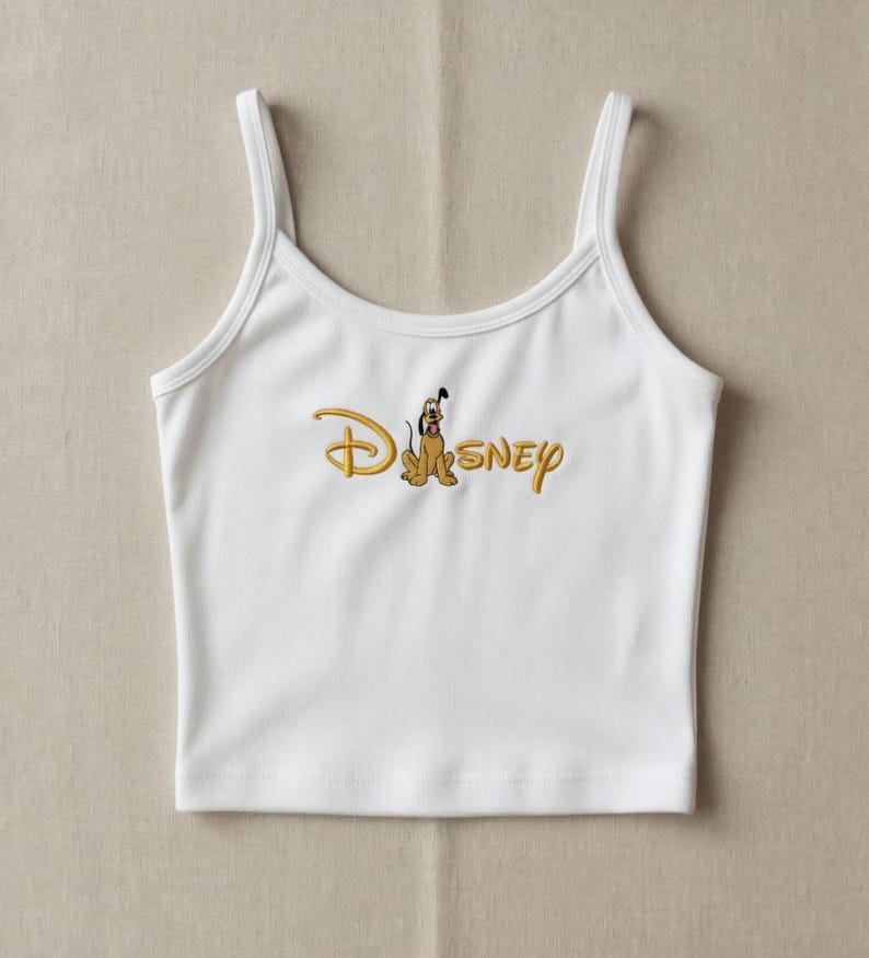 Disney Character Tank Top, Embroidered Cartoon Tank, Mickey Minnie Donald Daisy Ribbed Crop Top, Mickey And Friend Tank, Disney Summer Tee