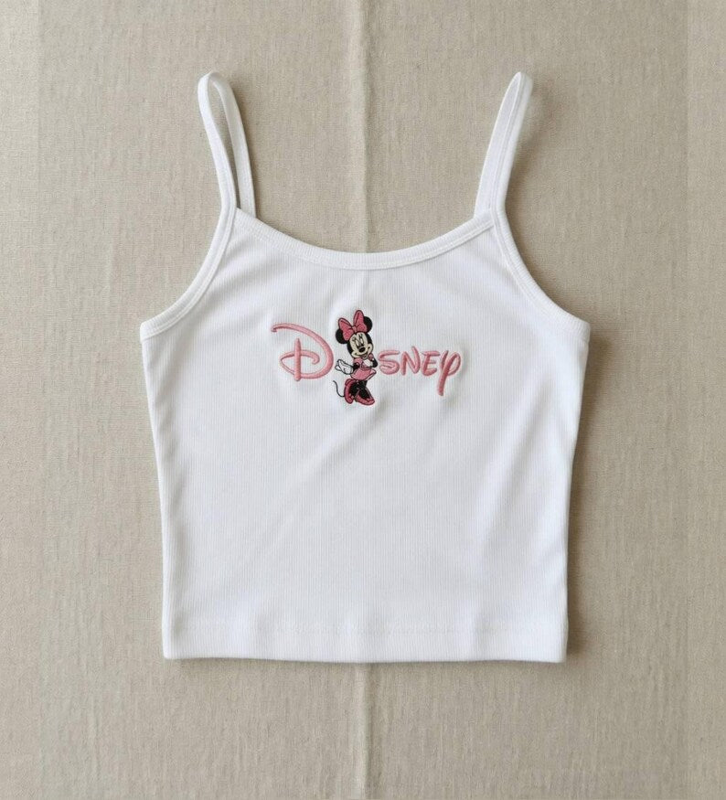 Disney Character Tank Top, Embroidered Cartoon Tank, Mickey Minnie Donald Daisy Ribbed Crop Top, Mickey And Friend Tank, Disney Summer Tee