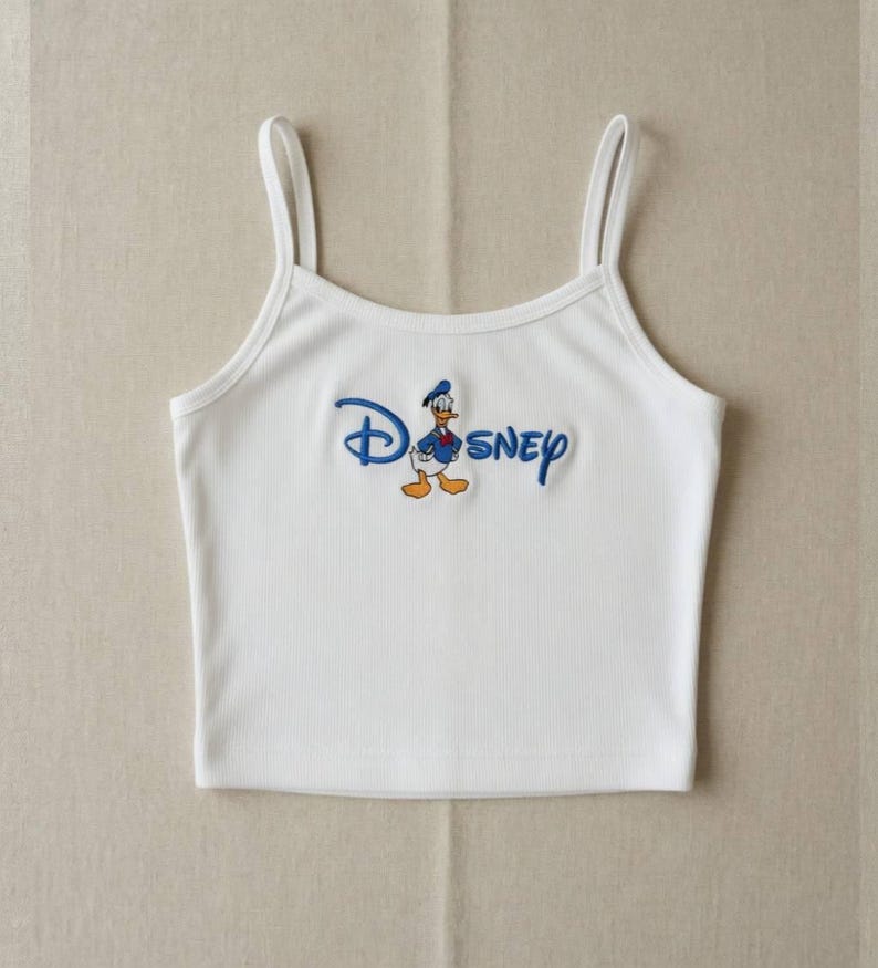 Disney Character Tank Top, Embroidered Cartoon Tank, Mickey Minnie Donald Daisy Ribbed Crop Top, Mickey And Friend Tank, Disney Summer Tee