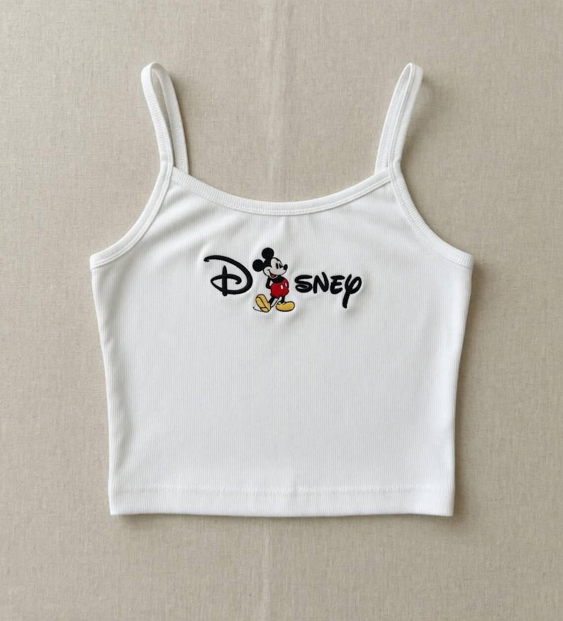 Disney Character Tank Top, Embroidered Cartoon Tank, Mickey Minnie Donald Daisy Ribbed Crop Top, Mickey And Friend Tank, Disney Summer Tee