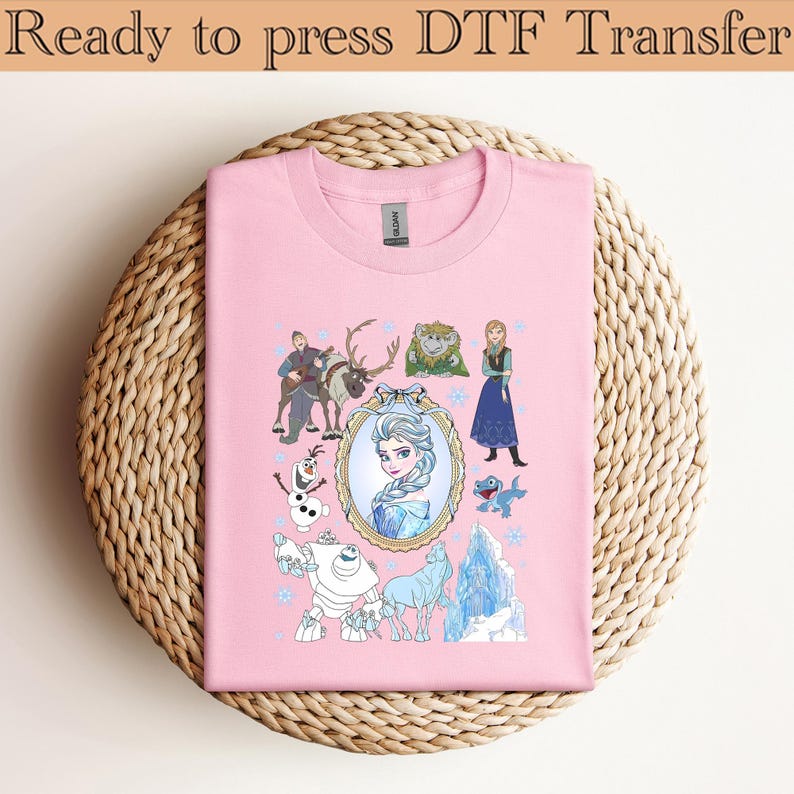 Disney Frozen Elsa and Anna Coquette Bow DTF Transfer, Olaf Sven Kristoff DTF, Winter Princess Shirt, Snowflake Castle DTF, Ready to Press