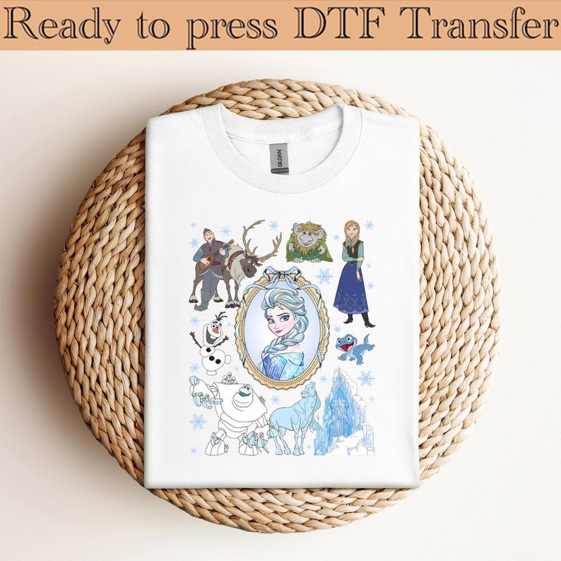 Disney Frozen Elsa and Anna Coquette Bow DTF Transfer, Olaf Sven Kristoff DTF, Winter Princess Shirt, Snowflake Castle DTF, Ready to Press