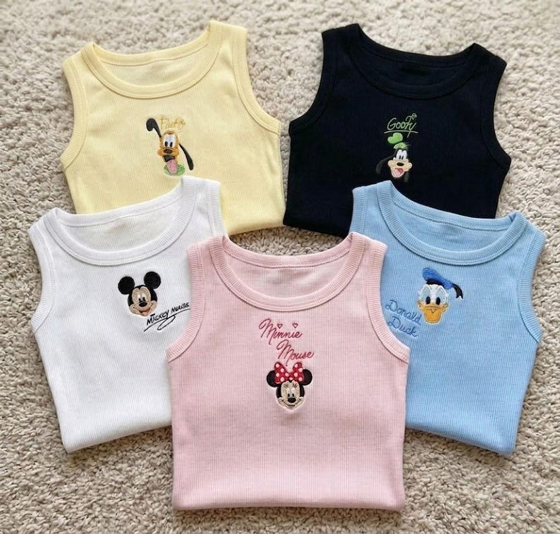 Disney Characters Embroidered Ribbed Tank Top, Mickey Minnie Daisy Donald Goofy Tank, Magic Kingdom Disney Outfit