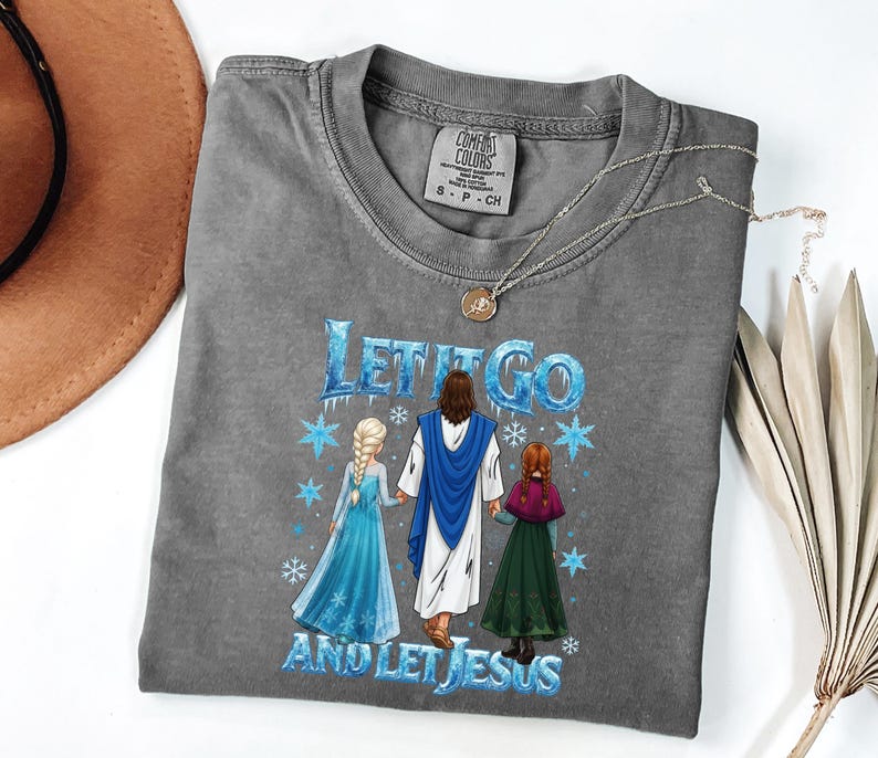 Comfort Colors Elsa and Anna Jesus T-shirt, Disney Jesus Shirts, Christian Cartoon Apparel, Faith Friendship Outfit, Elsa And Anna Crewneck