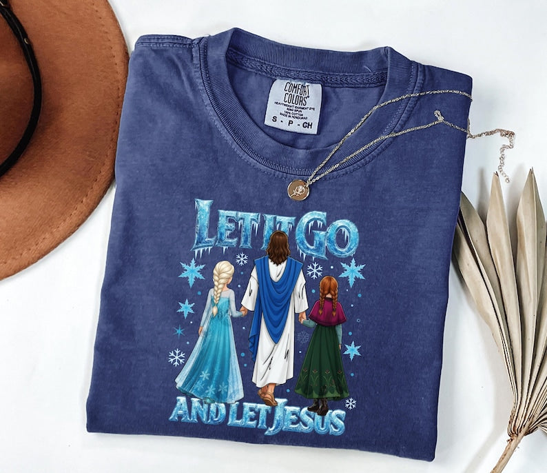 Comfort Colors Elsa and Anna Jesus T-shirt, Disney Jesus Shirts, Christian Cartoon Apparel, Faith Friendship Outfit, Elsa And Anna Crewneck