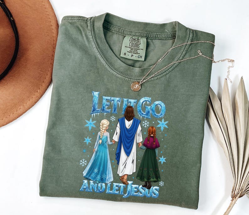 Comfort Colors Elsa and Anna Jesus T-shirt, Disney Jesus Shirts, Christian Cartoon Apparel, Faith Friendship Outfit, Elsa And Anna Crewneck