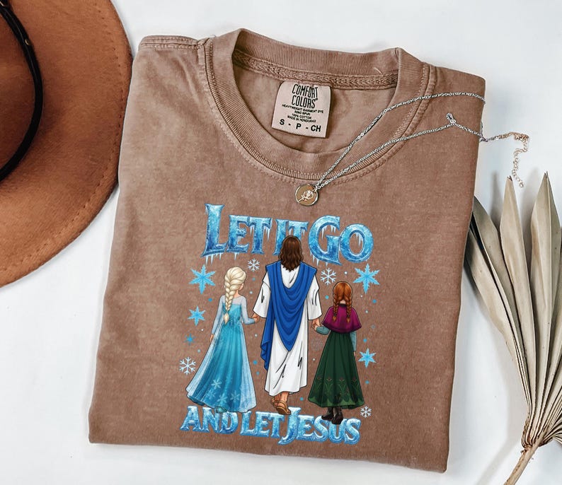 Comfort Colors Elsa and Anna Jesus T-shirt, Disney Jesus Shirts, Christian Cartoon Apparel, Faith Friendship Outfit, Elsa And Anna Crewneck