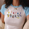 Embroidered Disney Characters Raglan Baby Tee, Mickey Minnie Donald Daisy Goofy Pluto Shirt, Cute Cartoon Outfit Top