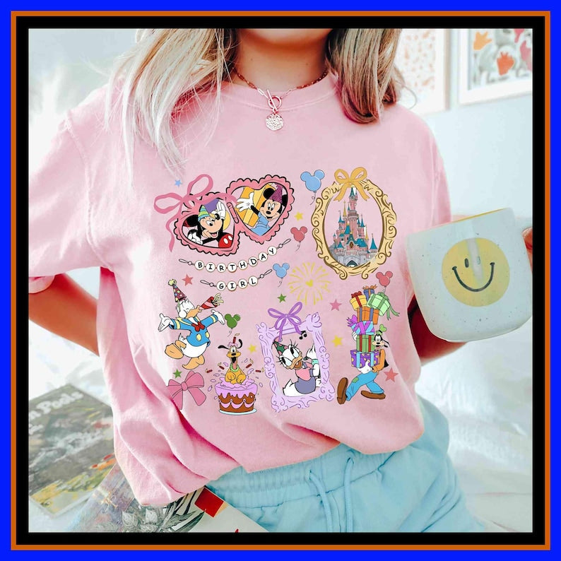 Disney Birthday Girl Tee | Mickey Minnie Donald Daisy Goofy Birthday Shirt | Unisex Adult Kid Cotton T-Shirt Hoodie Gift GU201