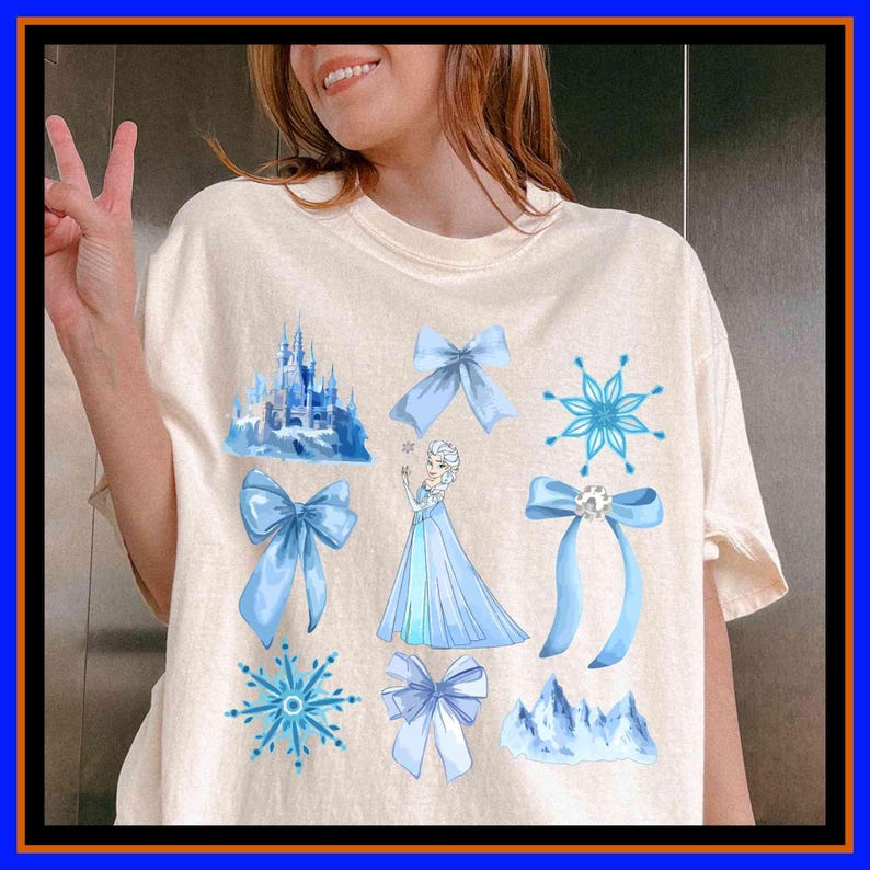 Elsa Frozen Coquette Bow Shirt Disney Girls Trip Disneyland Princess Frozen Disney Tee | Unisex Adult Kid Cotton T-Shirt Hoodie Gift GU421