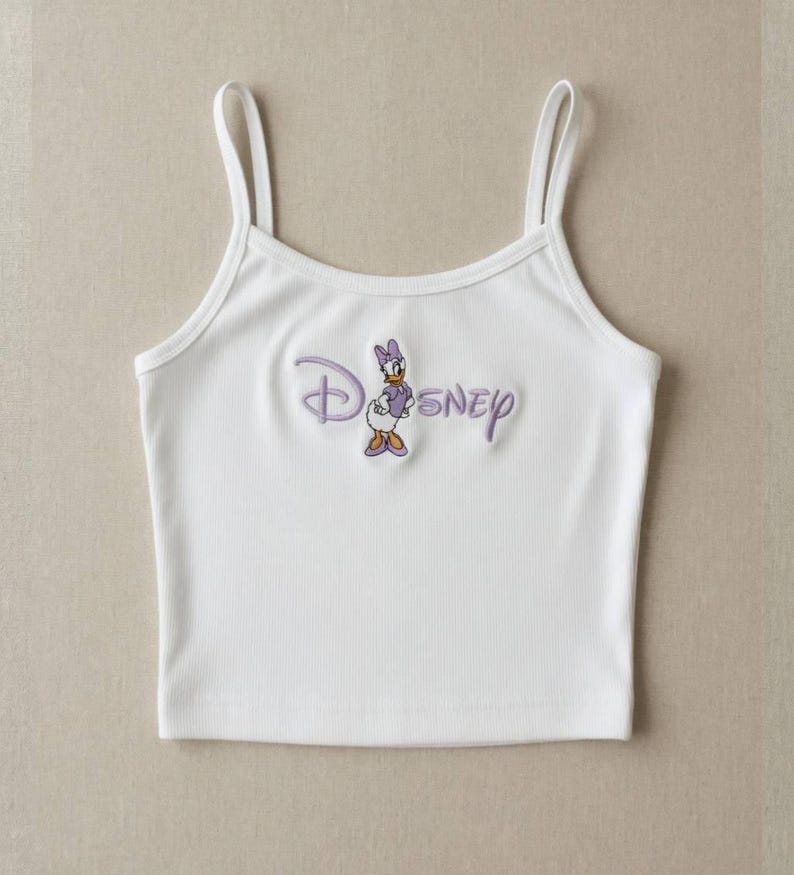 Disney Character Tank Top, Embroidered Cartoon Tank, Mickey Minnie Donald Daisy Ribbed Crop Top, Mickey And Friend Tank, Disney Summer Tee